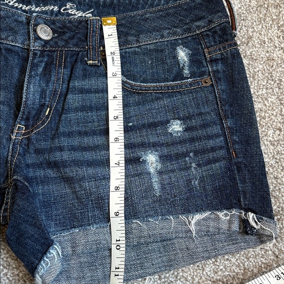 American Eagle Outfitters Dark Blue Distressed Jean Shorts - Picture 6 of 6